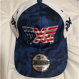 PXG Hat New without tags. Blue/Black Camouflage and White. Adjustable Velcro